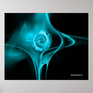 Affiche ROSE FRACTALE BLEUE Turquoise Noir