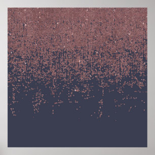 Affiche Rose glamour Gold Navy Parties scintillant bleue O