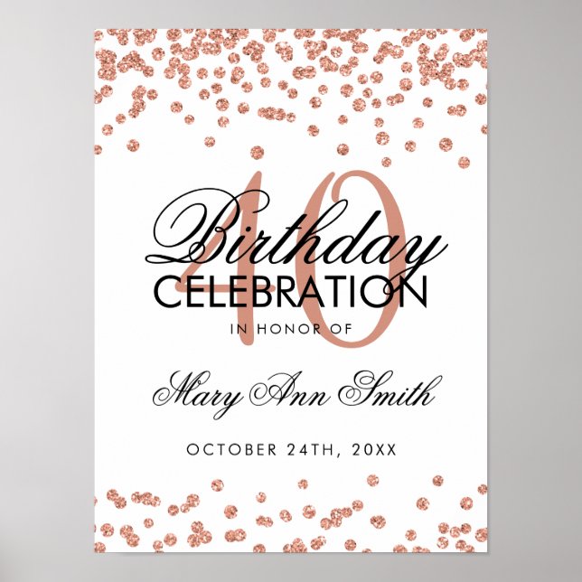 Affiche Rose Gold 40e anniversaire Parties scintillant Con (Devant)