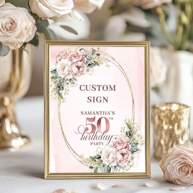 Affiche Rose Gold 50e Anniversaire Sophistiqué Modifiable  (Editable Sophisticated Rose Gold 50th Birthday Custom Sign)