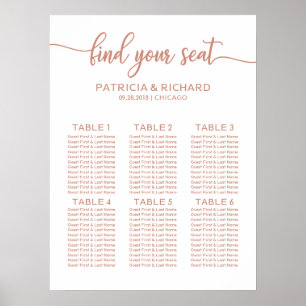 Affiche Rose Gold 6 Tables Mariage Sièges Graphique
