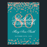 Affiche Rose Gold 80th Birthday Glitter Confetti Teal<br><div class="desc">Elegant 80th Birthday Rose Gold Teal Faux Glitter Confetti banner template.</div>