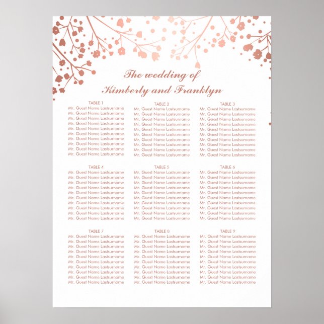 Affiche Rose Gold Baby's Breath Mariage Seating Chart (Devant)