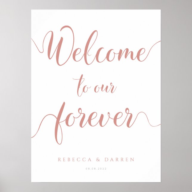 Affiche Rose Gold Bienvenue à notre Forever Mariage Sign (Devant)