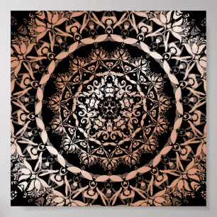 Affiche Rose Gold Black Floral Mandala