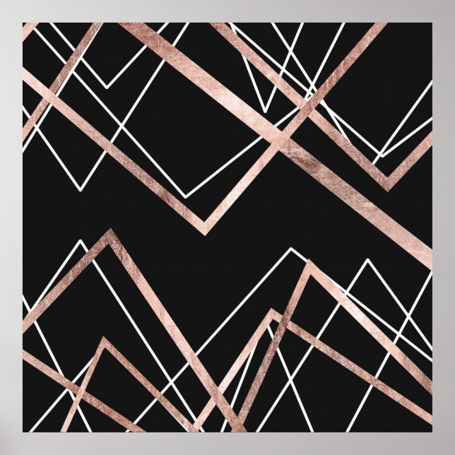 Affiche Rose Gold Black Linear Triangle Abstrait Motif (Devant)