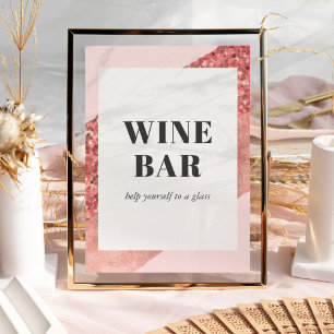 Affiche Rose Gold, Blush & Sequin Bar à Vin pour Mariage