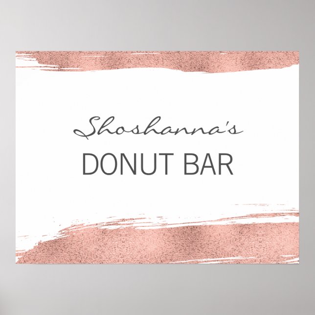Affiche Rose Gold Brushstroke Bat mitzvah Donut Bar (Devant)