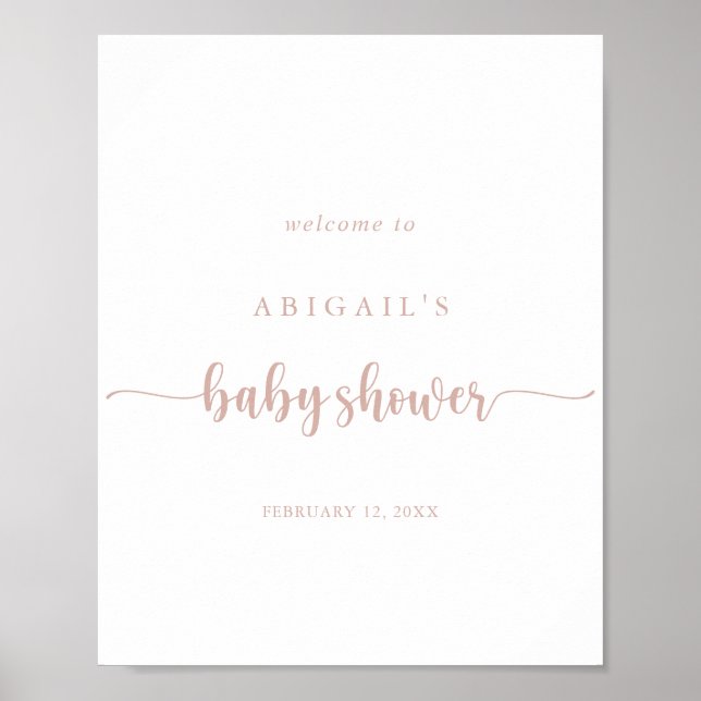Affiche Rose Gold Calligraphy Baby shower Bienvenue (Devant)
