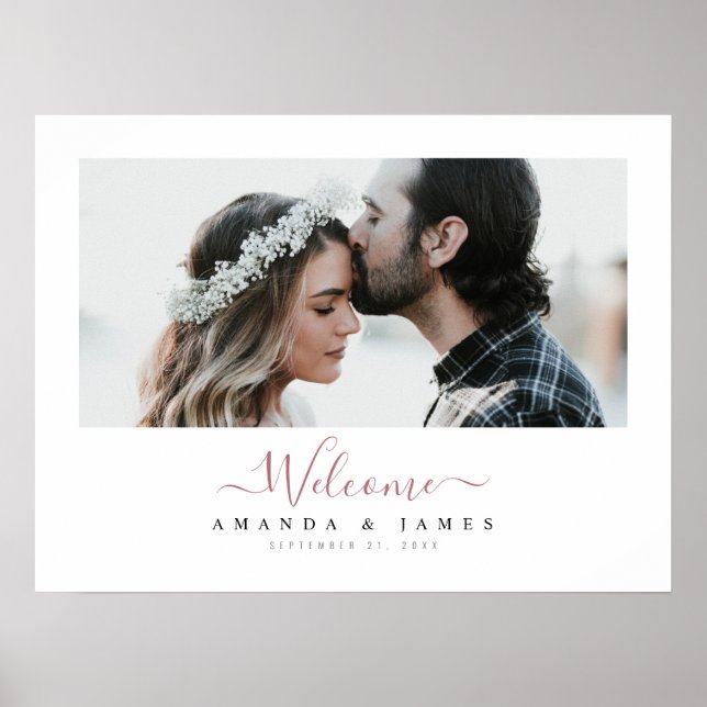 Affiche Rose Gold Chic Photo de Mariage Horizontale de Bie (Devant)