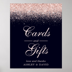 Affiche Rose Gold Confetti Marine Blue Chic Cartes et cade