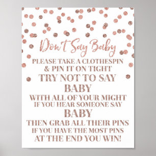 Affiche Rose Gold Confetti Ne pas dire Baby Game Sign