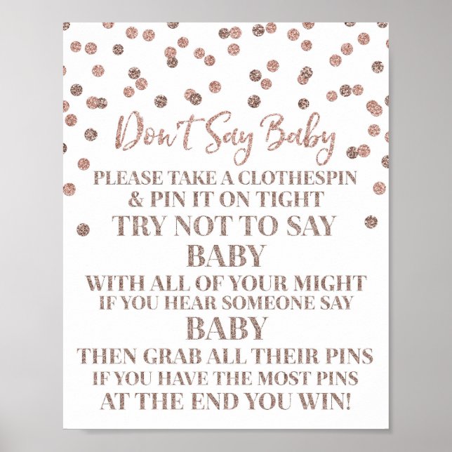 Affiche Rose Gold Confetti Ne pas dire Baby Game Sign (Devant)