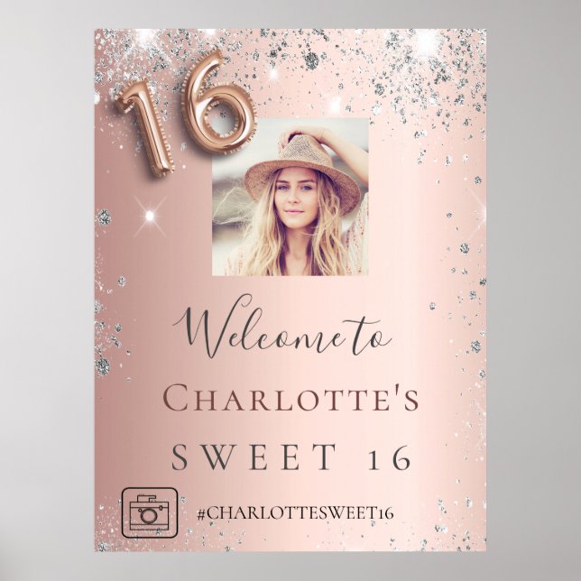 Affiche Rose gold douce 16 photo paillettes argentées de b (Devant)