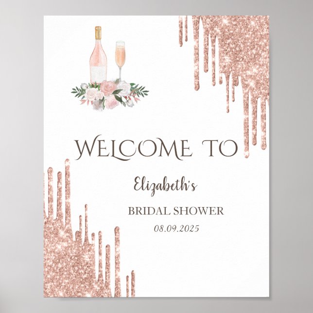Affiche Rose Gold Drips Brunch & Bubbly Enterrement de jeu (Devant)
