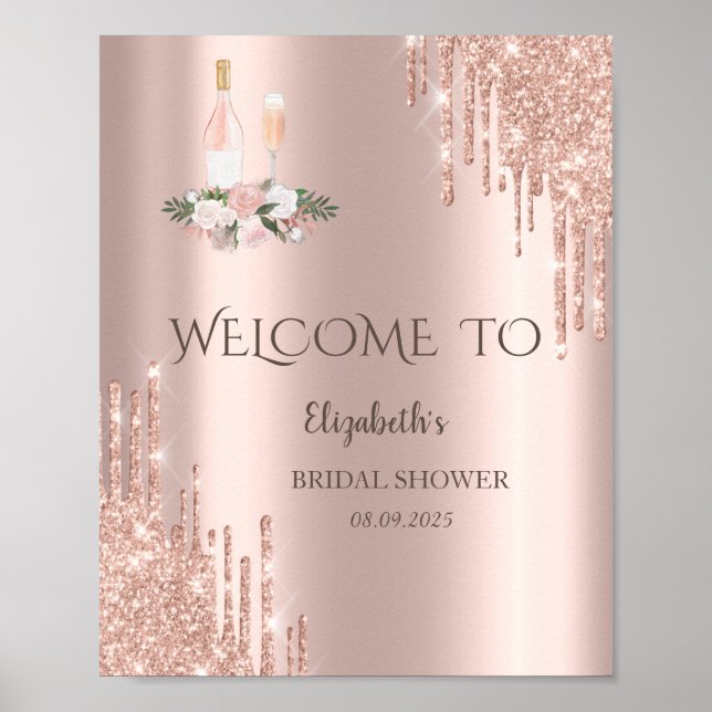 Affiche Rose Gold Drips Brunch & Bubbly Enterrement de jeu (Devant)