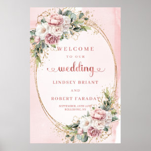 Affiche Rose Gold Élégant Blush Floral Mariage Accueil
