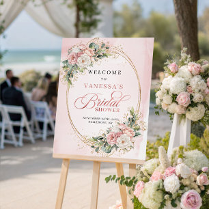 Affiche Rose Gold Élégant Fleurs de Mariage Accueil