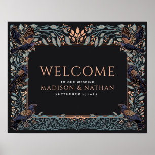 Affiche Rose Gold Enchanted Raven Floral Mariage de Bienve