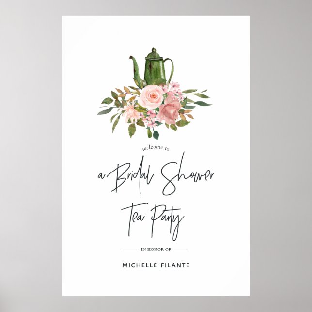 Affiche Rose Gold et Fleurs de Teint de Mariage Bienvenue (Devant)