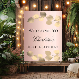 Affiche Rose gold eucalyptus doré Bienvenue d'anniversaire