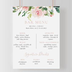 Affiche Rose Gold Fall Flowers Mariage Bar Menu
