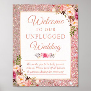 Affiche Rose Gold Floral Bienvenue sur le panneau Mariage