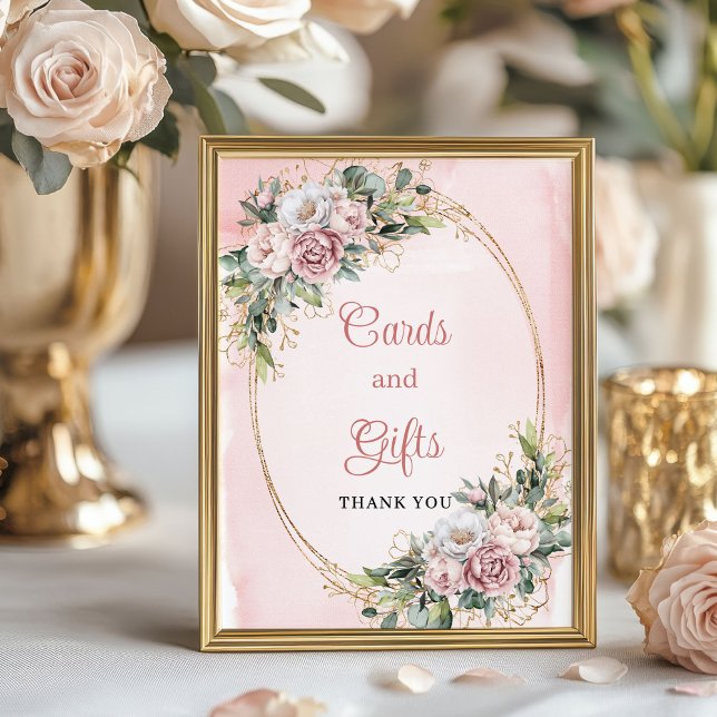 Affiche Rose Gold Floral Cards Gifts Baby Shower Tabletop (Rose Gold Floral Cards and Gifts Baby Shower Tabletop)