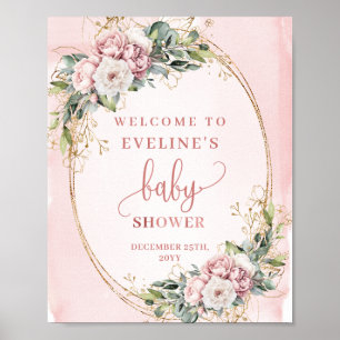 Affiche Rose Gold Floral Eucalyptus Bienvenue Baby Shower