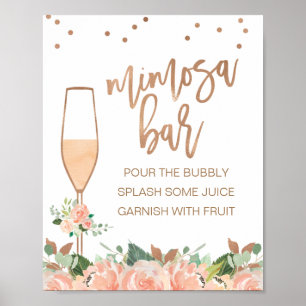 Affiche Rose Gold Floral Fête des mariées Mimosa signe