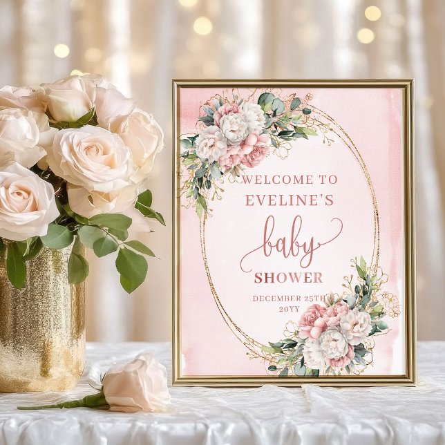 Affiche Rose Gold Floral Welcome Baby Shower Tabletop Sign (Rose Gold Floral Welcome Baby Shower Tabletop Sign)
