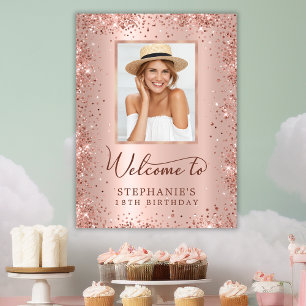 Affiche Rose Gold Foil Glitter 18e Anniversaire Photo de B