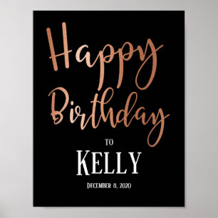 Affiche Rose Gold Foil, Joyeux signe d'anniversaire
