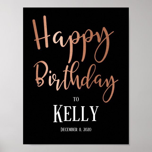 Affiche Rose Gold Foil, Joyeux signe d'anniversaire (Devant)