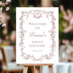Affiche Rose Gold Français Frame Sweet 16 Anniversaire Bie