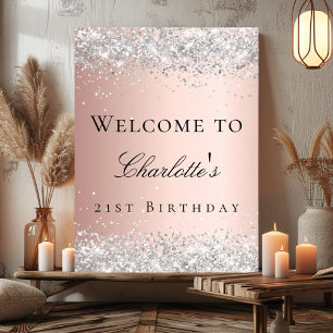 Affiche Rose gold fuchsia pour anniversaire bienvenue