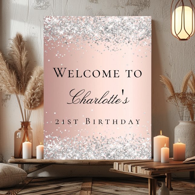 Affiche Rose gold fuchsia pour anniversaire bienvenue  (Créateur téléchargé)