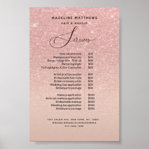 Affiche Rose Gold Glitter Blush Pink Salon Price List