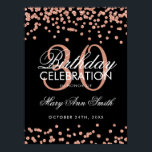 Affiche Rose Gold Glitter Confetti Black 30th Birthday<br><div class="desc">Elegant 30th Birthday Rose Gold Faux Glitter Confetti Black banner template.</div>