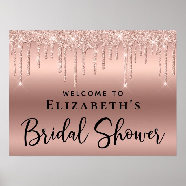 Affiche Rose Gold Glitter Invitation de Fête de Mariage (Devant)
