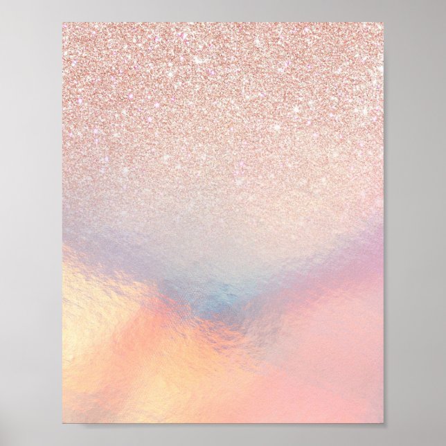 Affiche Rose Gold Glitter Iridescent Holographic Gradient (Devant)