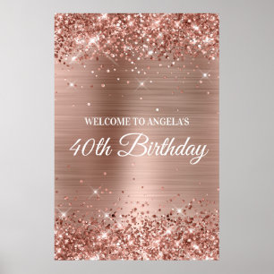 Affiche Rose Gold Glittery Foil 40e anniversaire Bienvenue