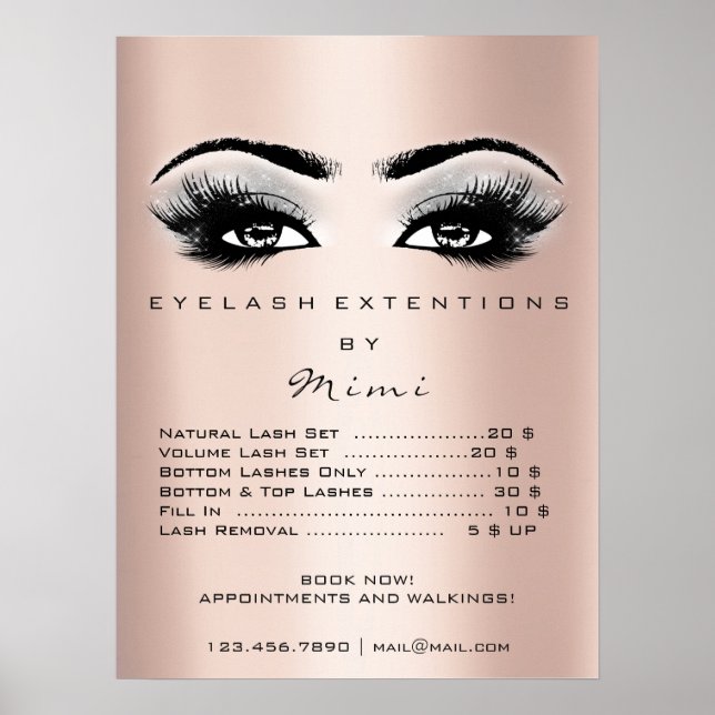 Affiche Rose Gold Gris maquillage Yeux Lashes Prix (Devant)