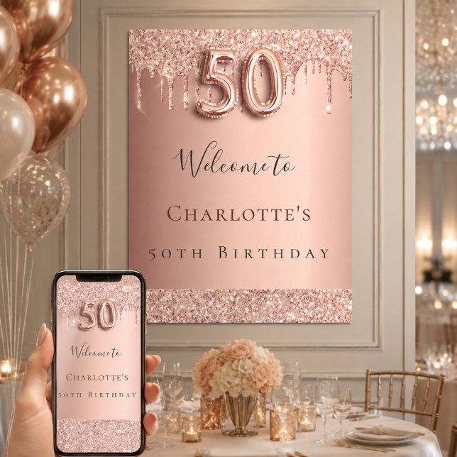 Affiche rose gold invitation fête 50 ans (Créateur téléchargé)