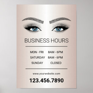Affiche Rose Gold Lashes Brows Beauty Salon Heures d'ouver