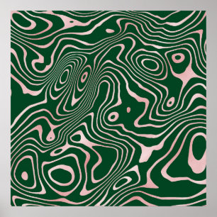 Affiche Rose Gold liquid swirl Abstract Green Design