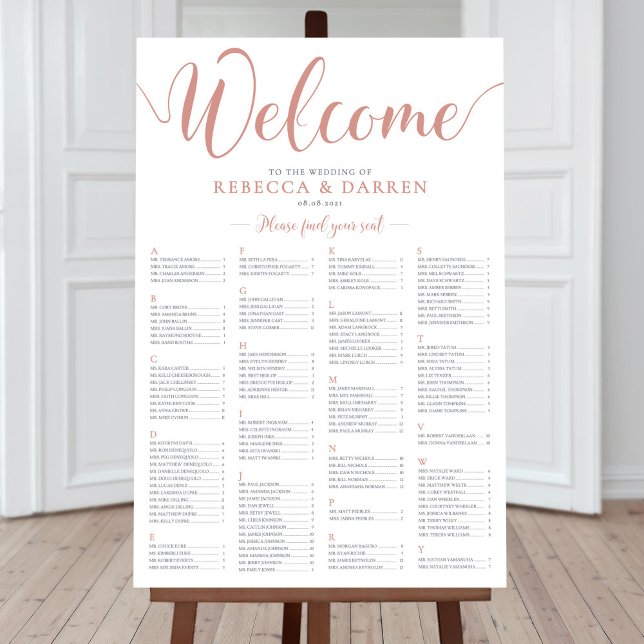 Affiche Rose Gold Mariage Sièges Graphique Alphabétique (Créateur téléchargé)