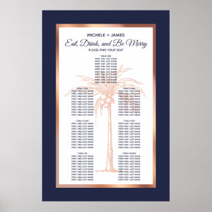 Affiche Rose Gold Marine Palm Tropical Mariage Seing Chart