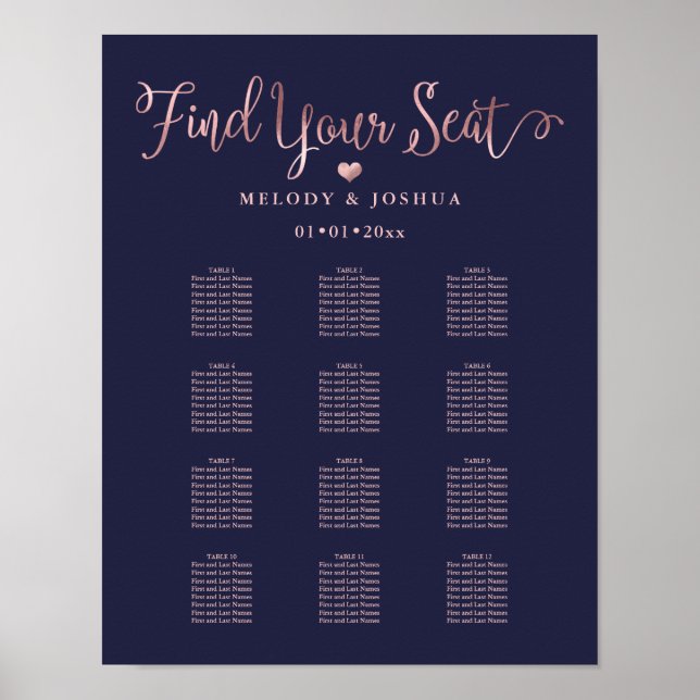 Affiche Rose Gold Modern Calligraphy Seating DIYbackground (Devant)