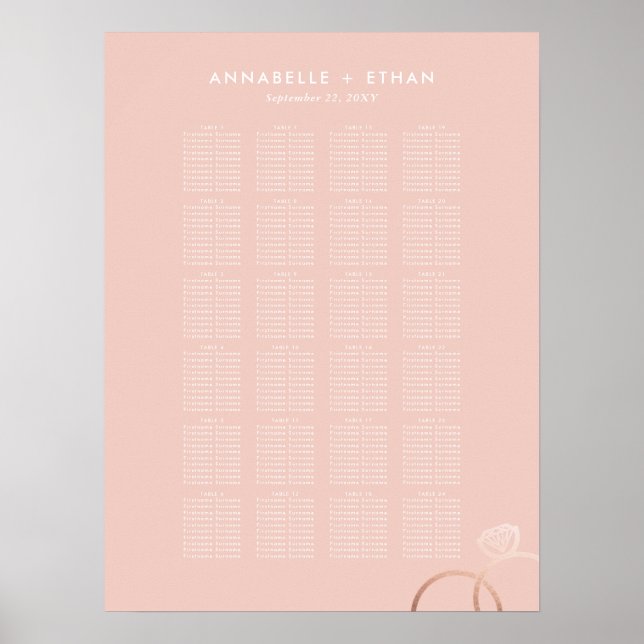 Affiche Rose Gold Moderne Anneaux Blush Mariage Siège grap (Devant)